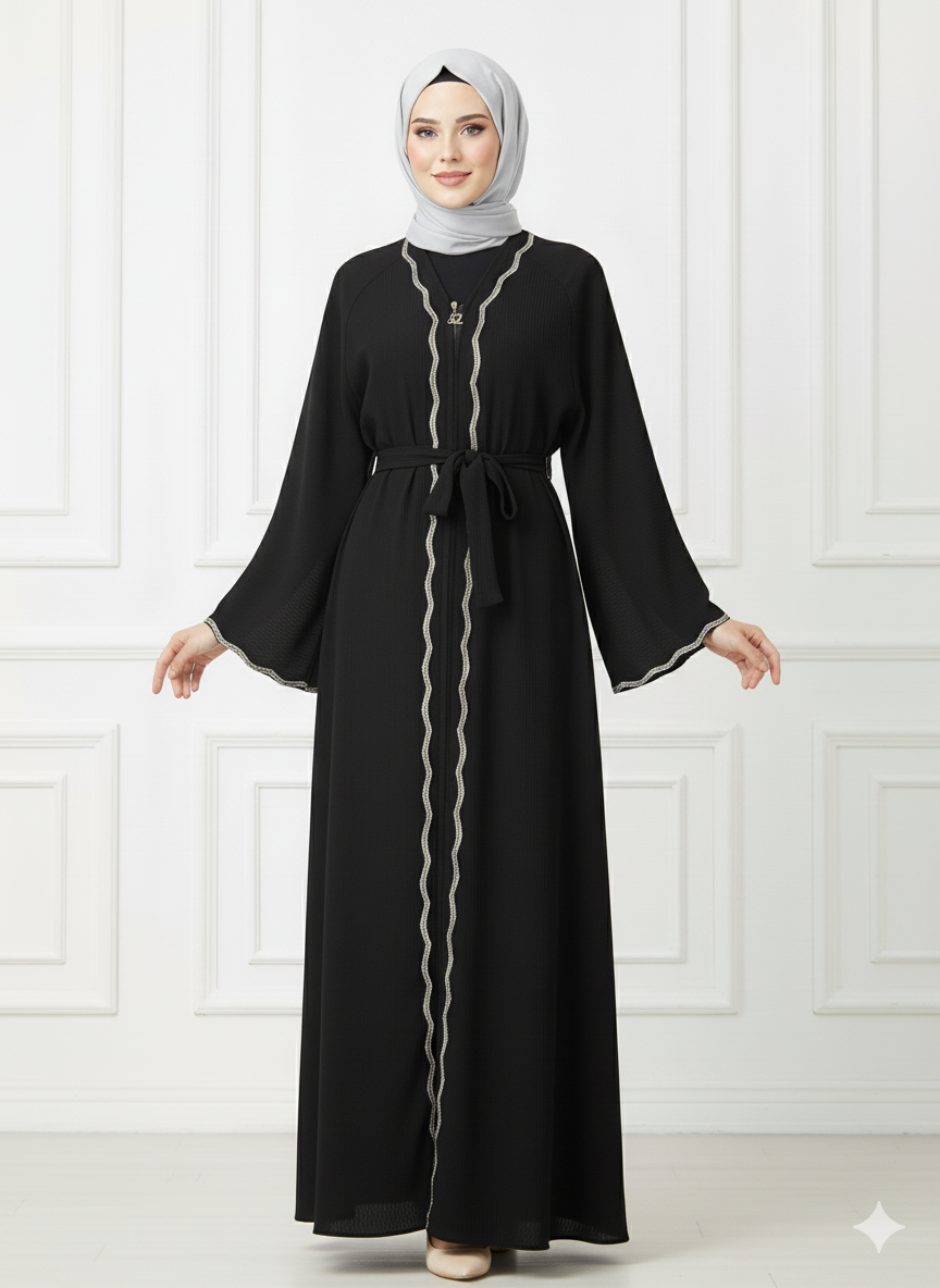 Double flared abaya with wide sleeves