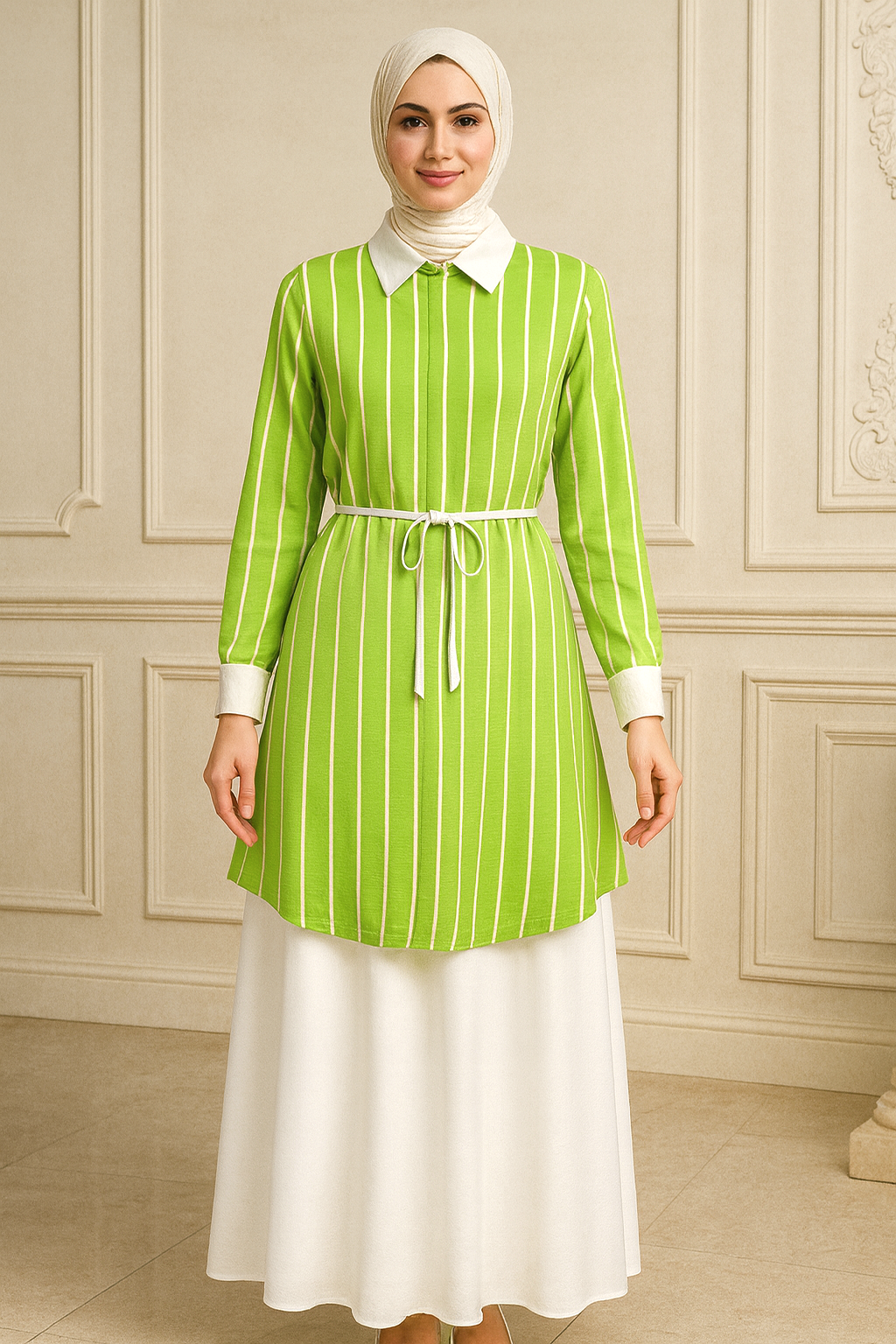 Long striped skirt set ☘️🤍