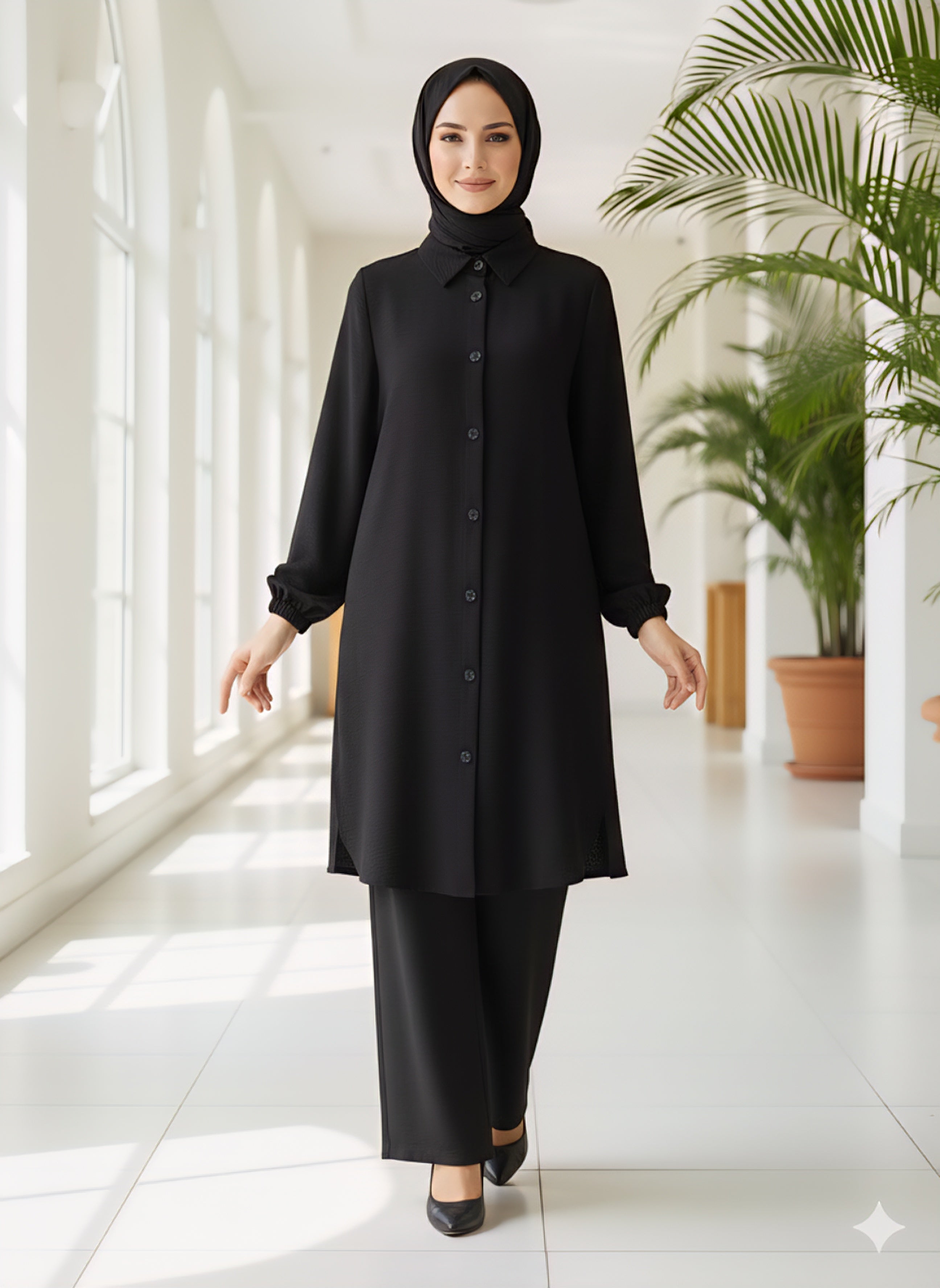Plain black long set